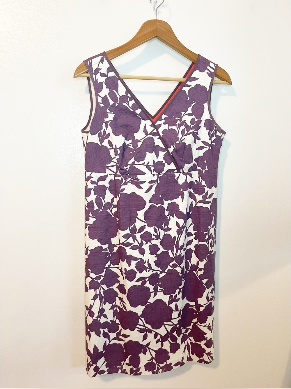 Boden Purple and White Floral V-Neck Dress